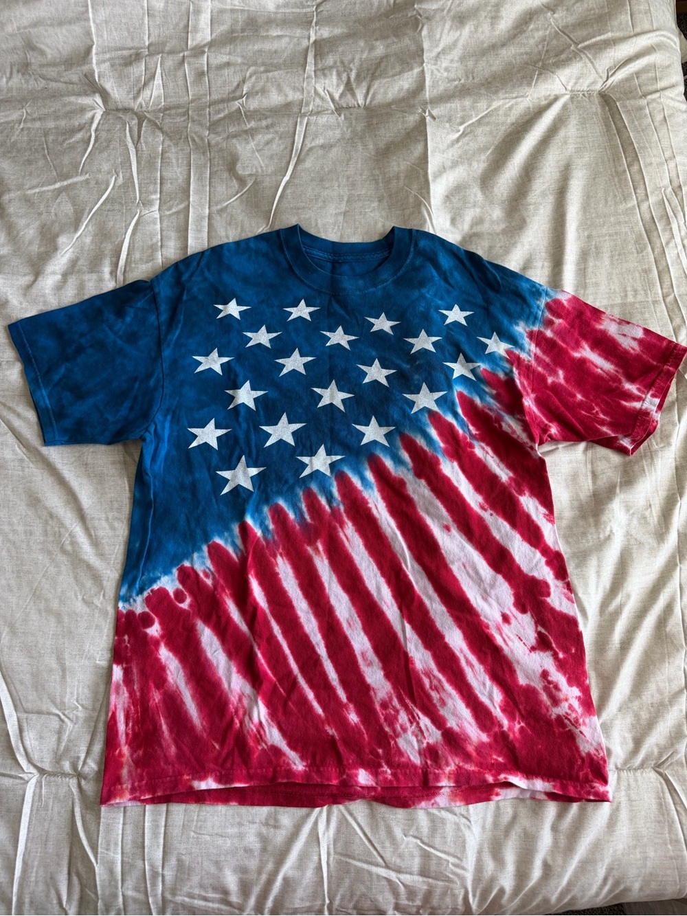 Liquid Blue Stars and Stripes American Tie Dye T-Shirt (XL)